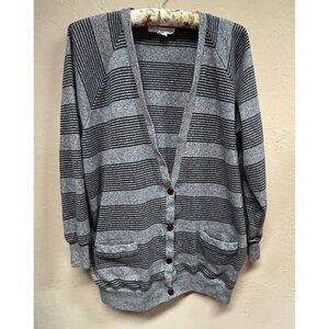 White Wheeler & Martha Womens Large Button Front Cardigan Sweater Cotton Striped